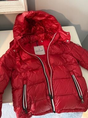 Moncler Shiny Red Hooded Puffer Jacket